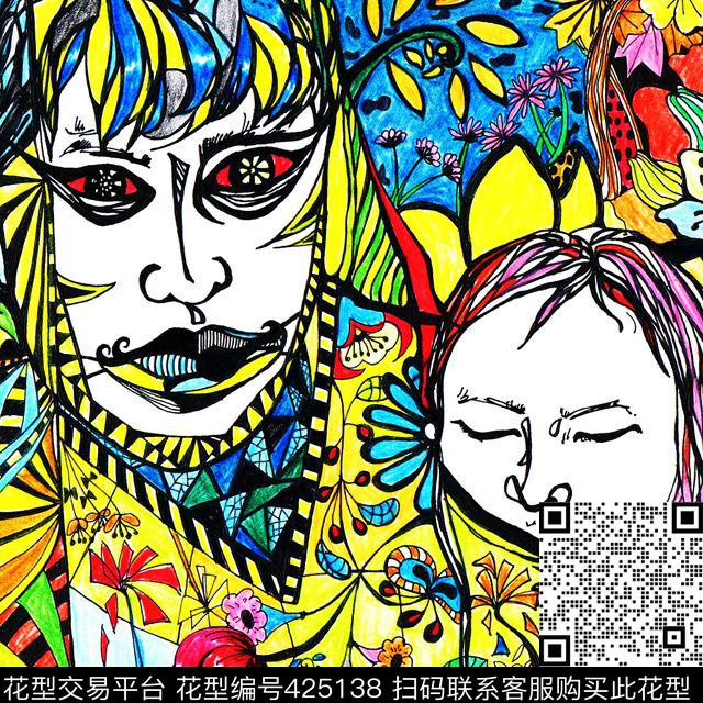 抽象彩绘创意传统印花华亿平台下载（图片编号: 425138） - 瓦栏（Walan）