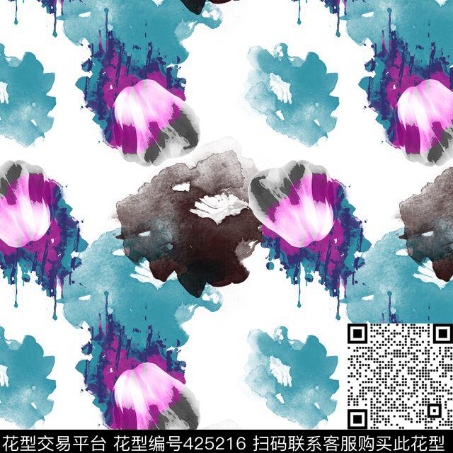抽象花瓣水彩传统印花华亿平台下载（图片编号: 425216） - 瓦栏（Walan）
