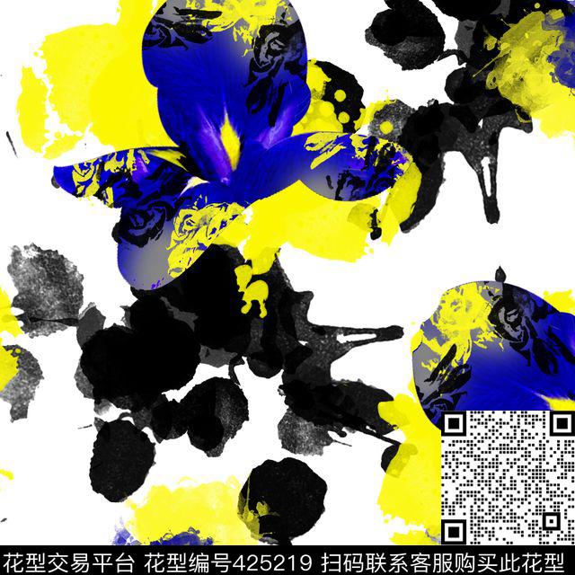 抽象花卉水彩数码印花华亿平台下载（图片编号: 425219） - 瓦栏（Walan）