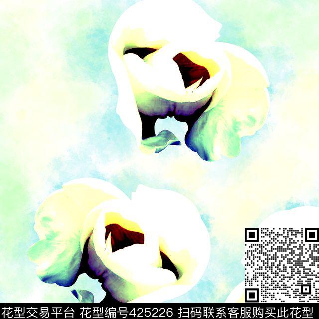 抽象花瓣水彩数码印花华亿平台下载（图片编号: 425226） - 瓦栏（Walan）