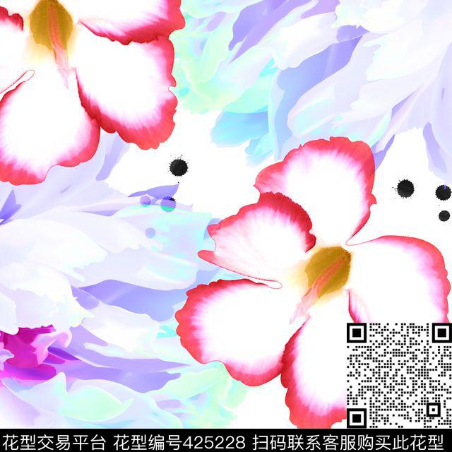 抽象花瓣水墨数码印花华亿平台下载（图片编号: 425228） - 瓦栏（Walan）