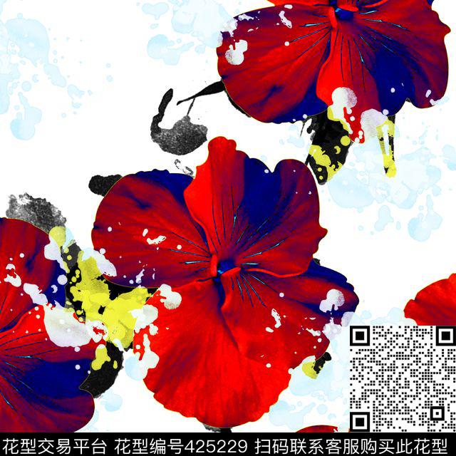 花瓣花卉涂鸦数码印花华亿平台下载（图片编号: 425229） - 瓦栏（Walan）
