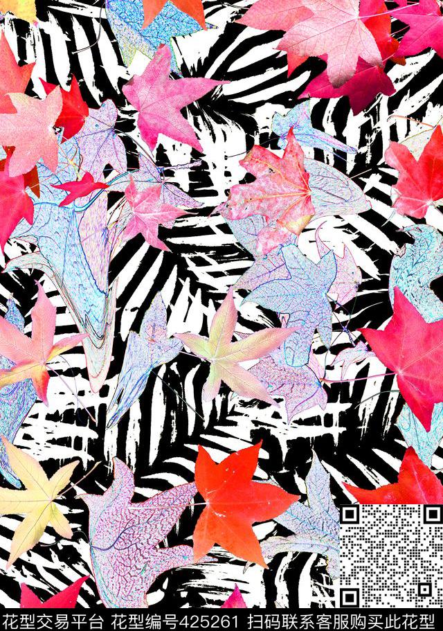 秋冬飘逸枫叶数码印花华亿平台下载（图片编号: 425261） - 瓦栏（Walan）