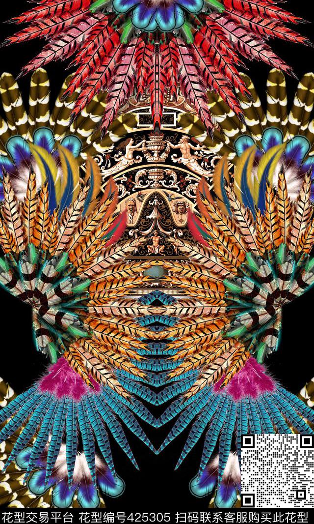 抽象羽毛扇子数码印花华亿平台下载（图片编号: 425305） - 瓦栏（Walan）