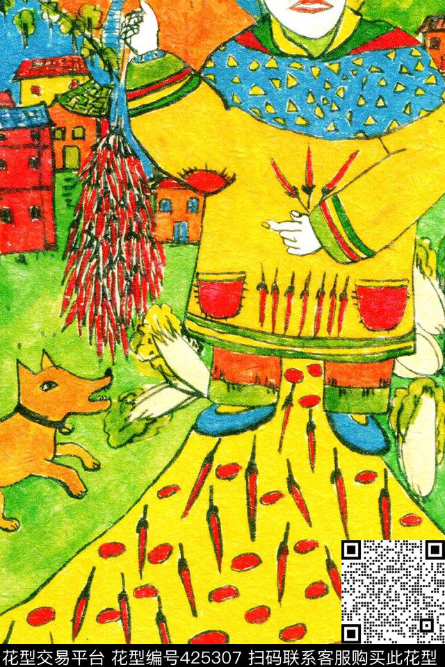 中国风彩绘民俗民风传统印花华亿平台下载（图片编号: 425307） - 瓦栏（Walan）