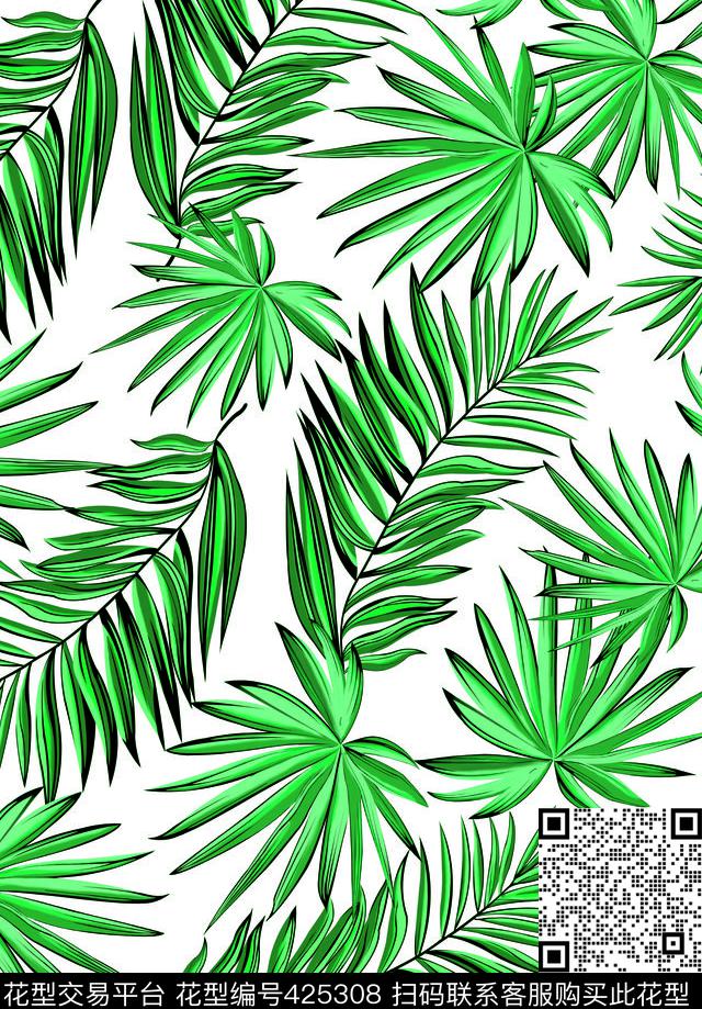 循环叶子植物数码印花华亿平台下载（图片编号: 425308） - 瓦栏（Walan）