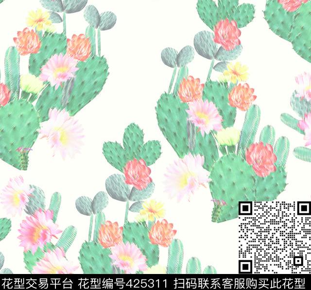 仙人掌植物循环数码印花华亿平台下载（图片编号: 425311） - 瓦栏（Walan）