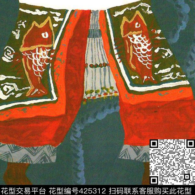中国民族风彩绘创意传统印花华亿平台下载（图片编号: 425312） - 瓦栏（Walan）