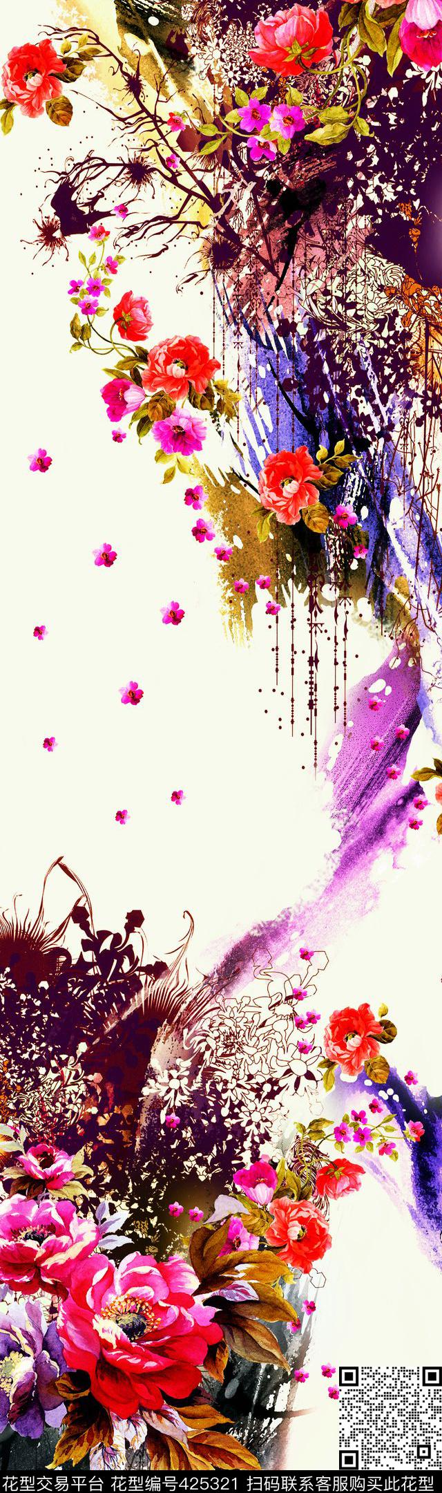 民族风中国风裙子数码印花华亿平台下载（图片编号: 425321） - 瓦栏（Walan）