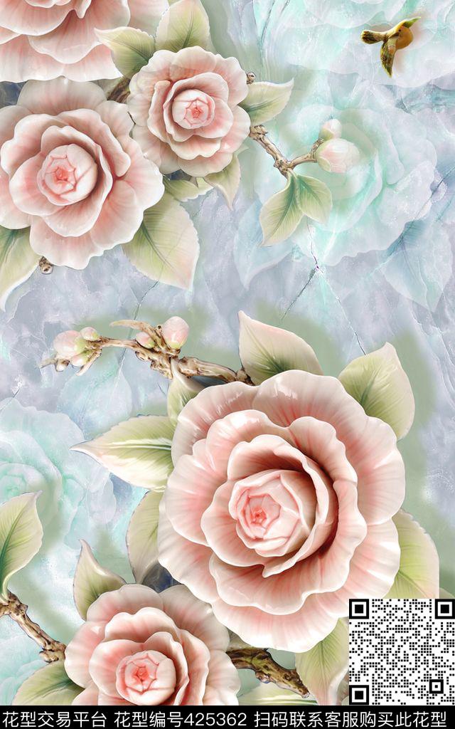 3D大花定位数码印花华亿平台下载（图片编号: 425362） - 瓦栏（Walan）