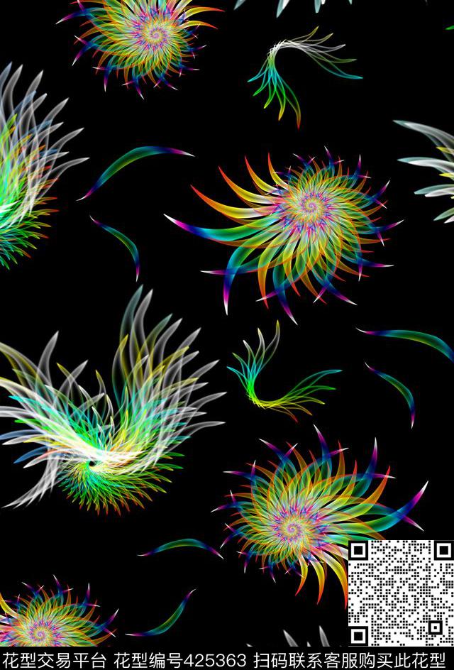 多彩羽毛光影数码印花华亿平台下载（图片编号: 425363） - 瓦栏（Walan）