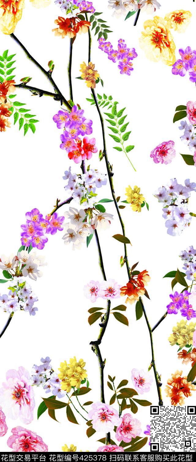 桃花植物亚热带数码印花华亿平台下载（图片编号: 425378） - 瓦栏（Walan）