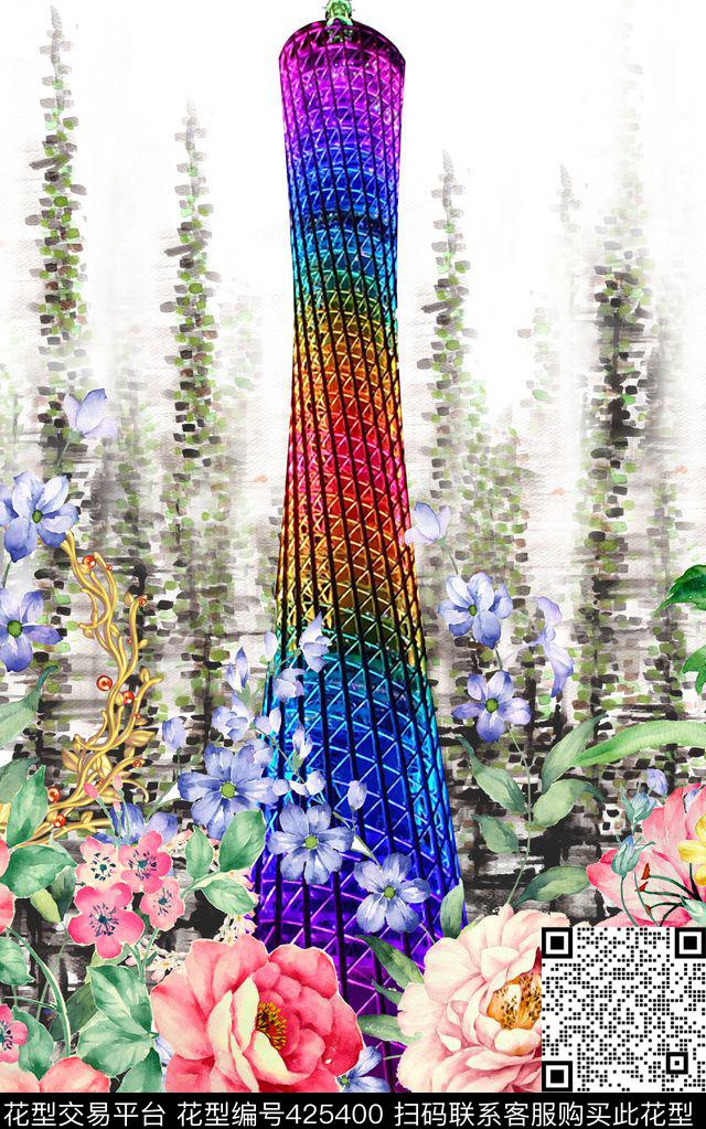 定位广州塔水彩花卉数码印花华亿平台下载（图片编号: 425400） - 瓦栏（Walan）