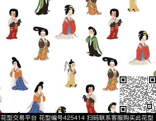 女孩仕女汉服数码印花华亿平台下载（图片编号: 425414） - 瓦栏（Walan）