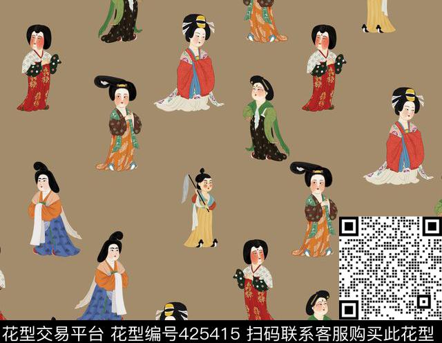 女孩仕女汉服数码印花华亿平台下载（图片编号: 425415） - 瓦栏（Walan）