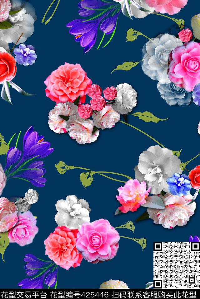 写实淡雅清爽鲜花数码印花华亿平台下载（图片编号: 425446） - 瓦栏（Walan）