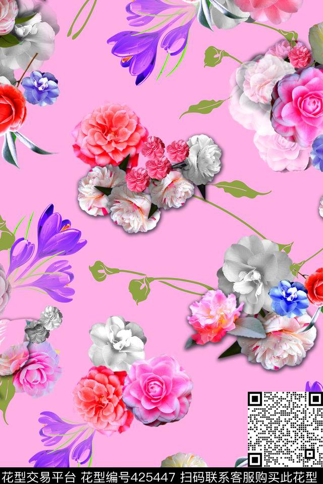 写实淡雅清爽鲜花数码印花华亿平台下载（图片编号: 425447） - 瓦栏（Walan）