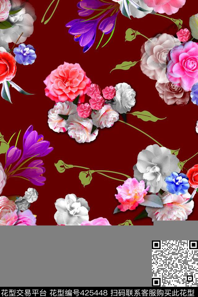 写实淡雅清爽鲜花数码印花华亿平台下载（图片编号: 425448） - 瓦栏（Walan）