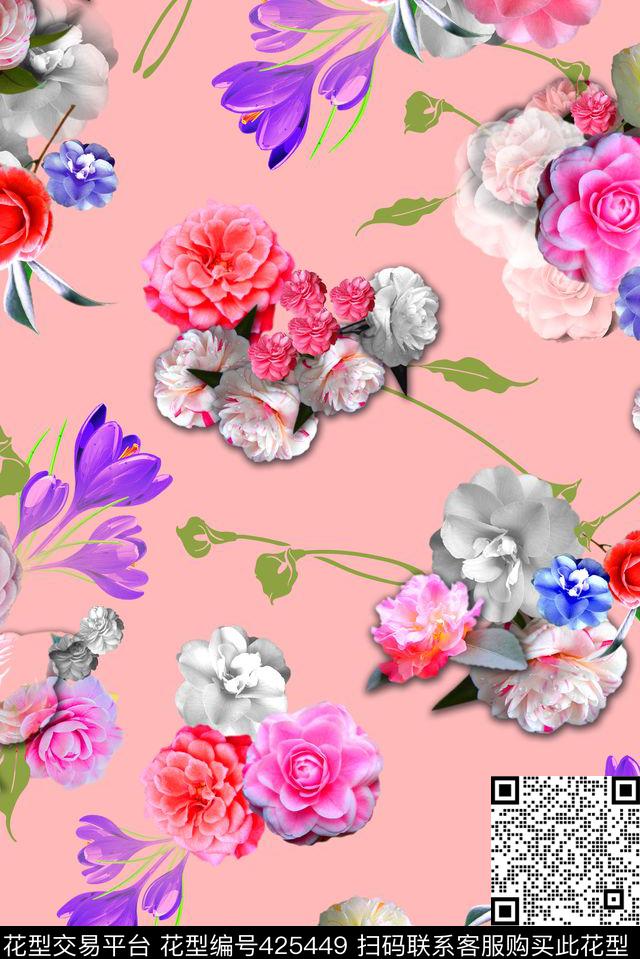 写实淡雅清爽鲜花数码印花华亿平台下载（图片编号: 425449） - 瓦栏（Walan）