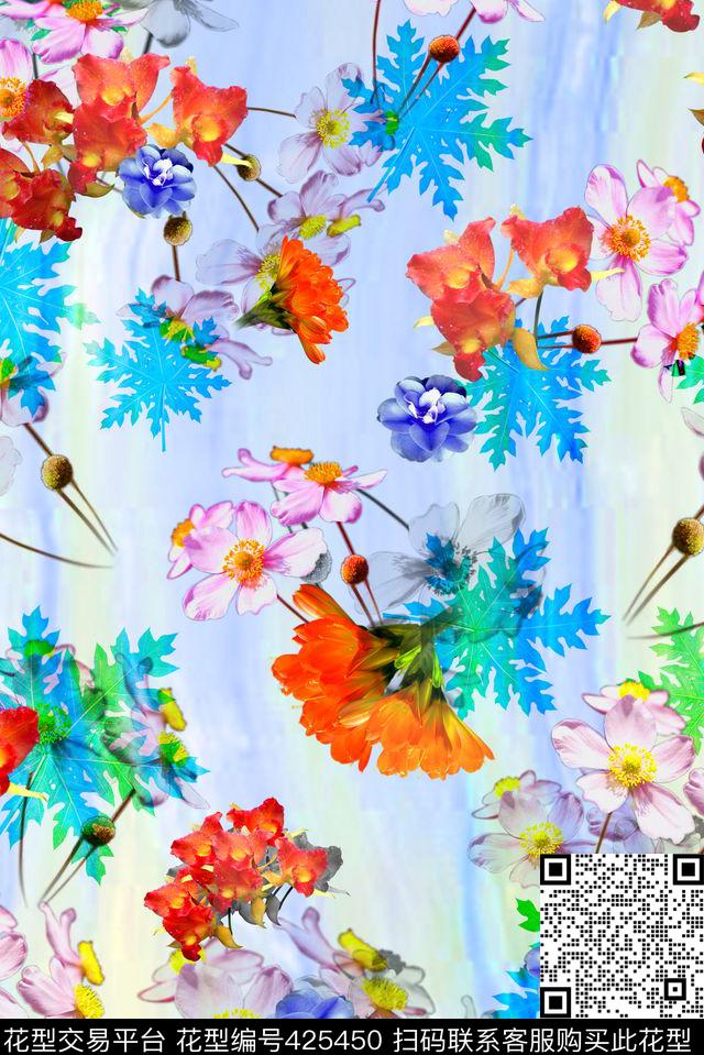 写实云纹淡雅鲜花数码印花华亿平台下载（图片编号: 425450） - 瓦栏（Walan）