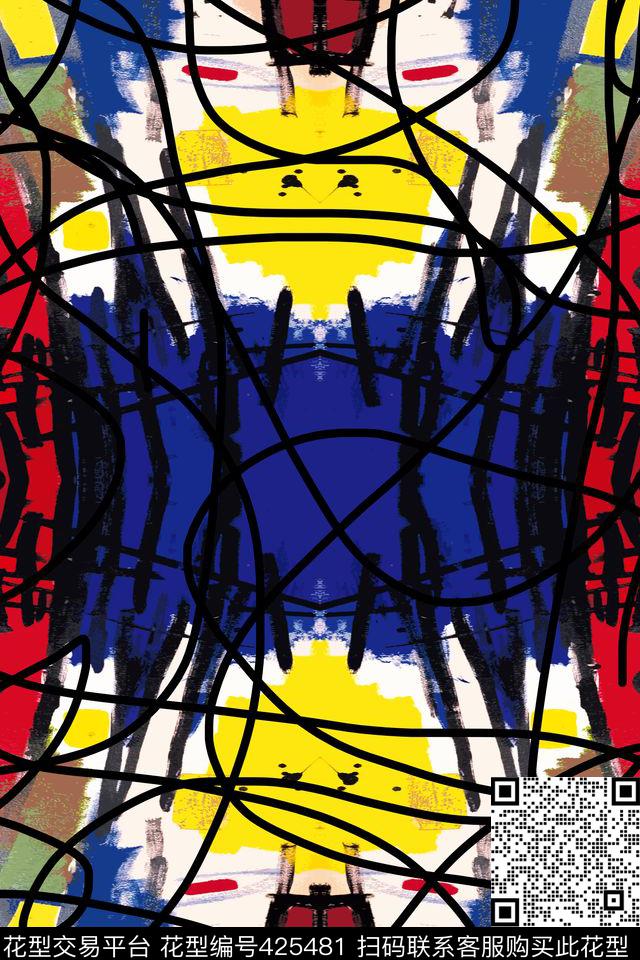 潮牌线条手绘传统印花华亿平台下载（图片编号: 425481） - 瓦栏（Walan）