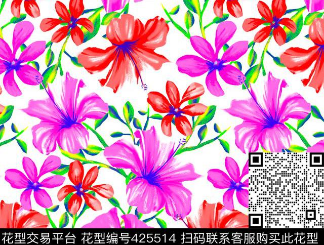 流行时尚花夲沙滩花传统印花华亿平台下载（图片编号: 425514） - 瓦栏（Walan）