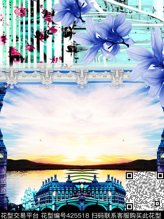 欧美复古花数码印花华亿平台下载（图片编号: 425518） - 瓦栏（Walan）