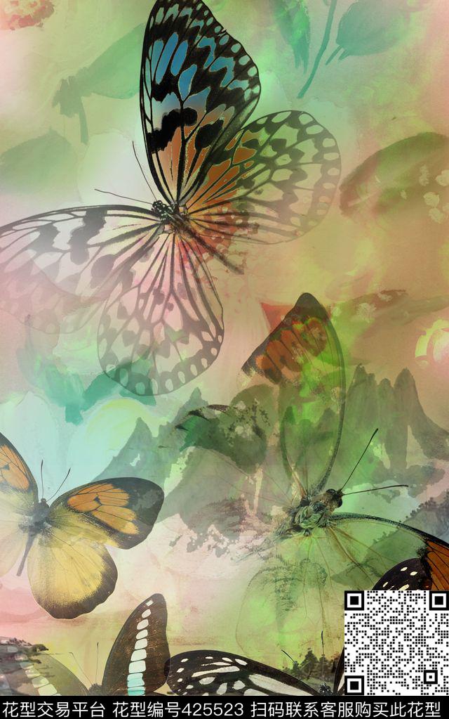 蝴蝶梦幻飘逸数码印花华亿平台下载（图片编号: 425523） - 瓦栏（Walan）