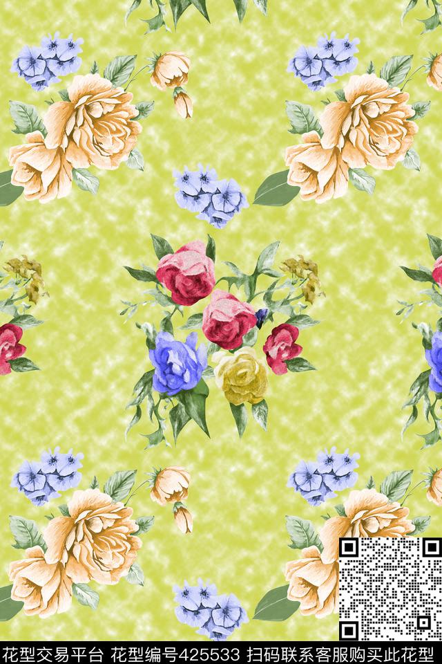 花卉纹理云彩传统印花华亿平台下载（图片编号: 425533） - 瓦栏（Walan）