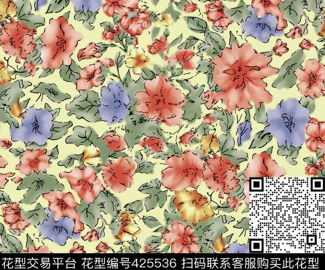 抽象花卉写意传统印花华亿平台下载（图片编号: 425536） - 瓦栏（Walan）