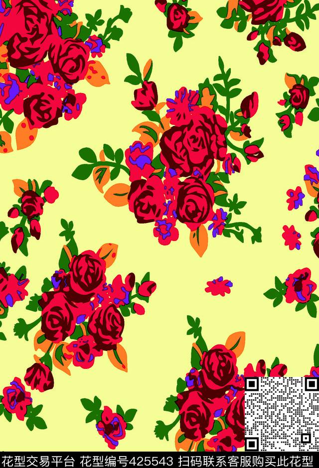 红花花稿花卉传统印花华亿平台下载（图片编号: 425543） - 瓦栏（Walan）