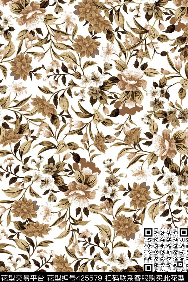 L.D~花卉L.D~手绘复古传统印花华亿平台下载（图片编号: 425579） - 瓦栏（Walan）