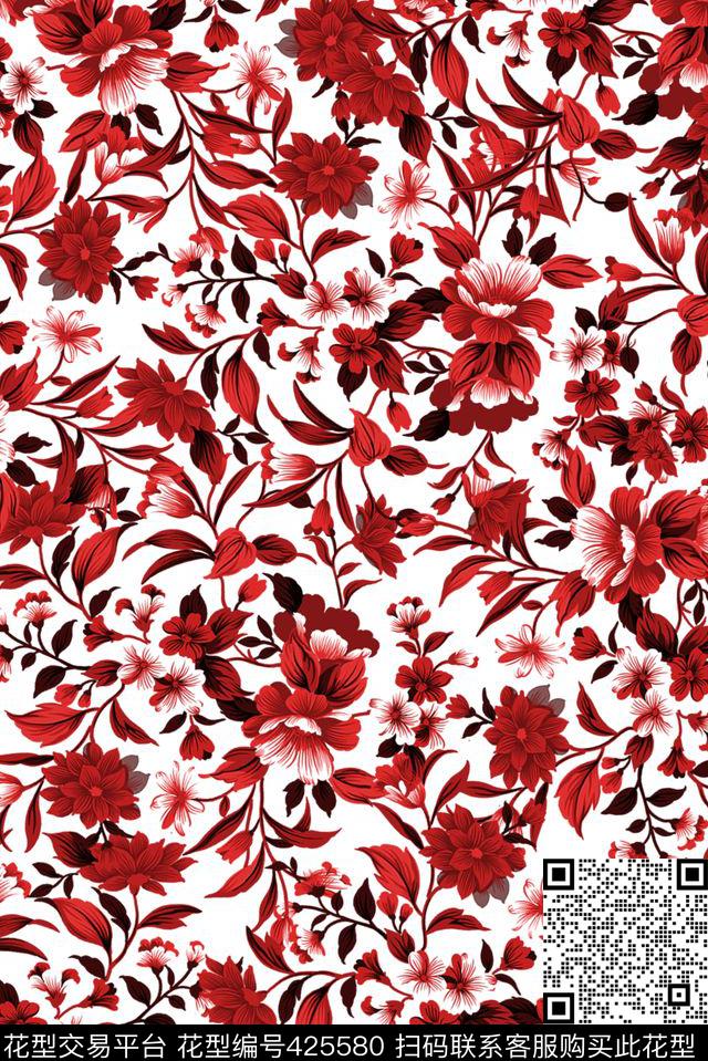 L.D~花卉L.D~手绘复古传统印花华亿平台下载（图片编号: 425580） - 瓦栏（Walan）