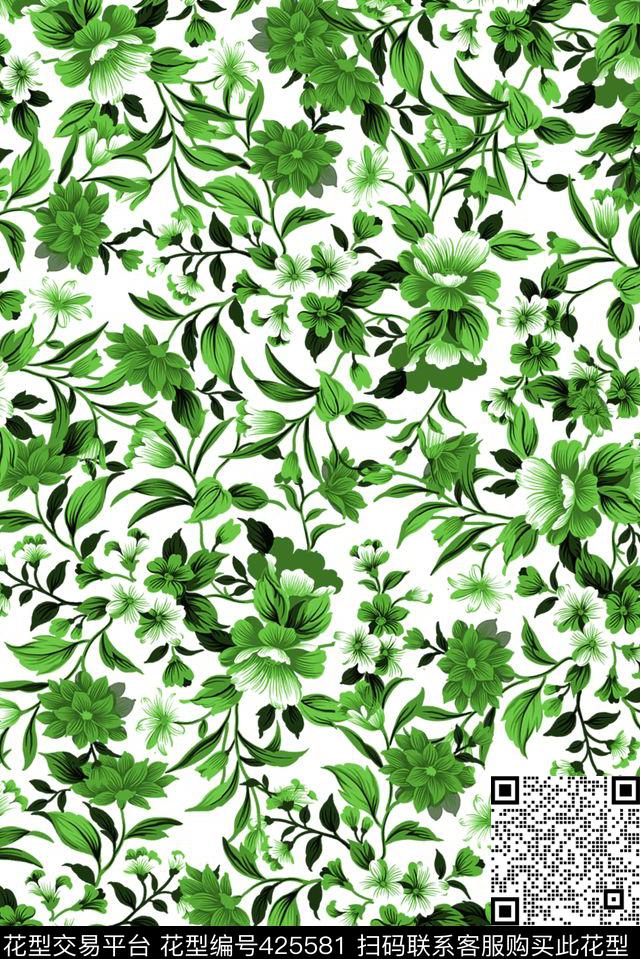 L.D~花卉L.D~手绘复古传统印花华亿平台下载（图片编号: 425581） - 瓦栏（Walan）