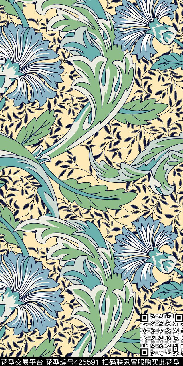 莫里斯传统印花女装传统印花华亿平台下载（图片编号: 425591） - 瓦栏（Walan）