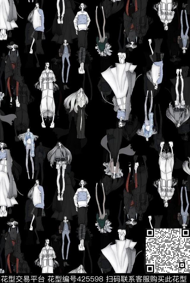 时尚服装美女插画人物数码印花华亿平台下载（图片编号: 425598） - 瓦栏（Walan）