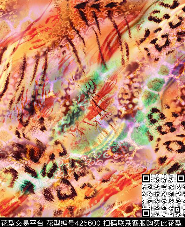 丛林混搭抽象动物皮毛纹数码印花华亿平台下载（图片编号: 425600） - 瓦栏（Walan）