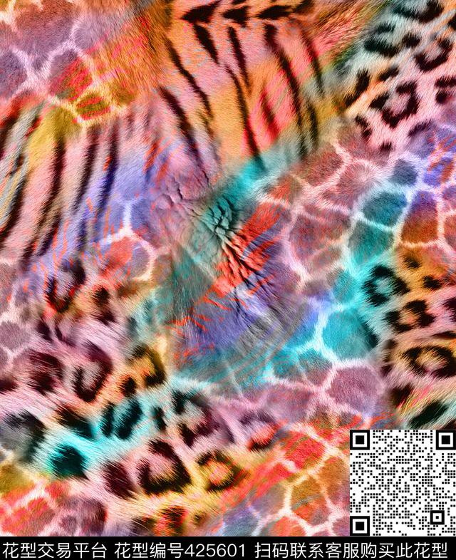 丛林混搭抽象动物皮毛纹数码印花华亿平台下载（图片编号: 425601） - 瓦栏（Walan）