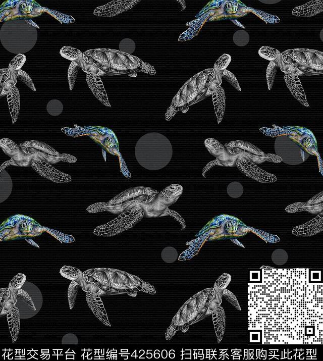 乌龟趣味圆点传统印花华亿平台下载（图片编号: 425606） - 瓦栏（Walan）