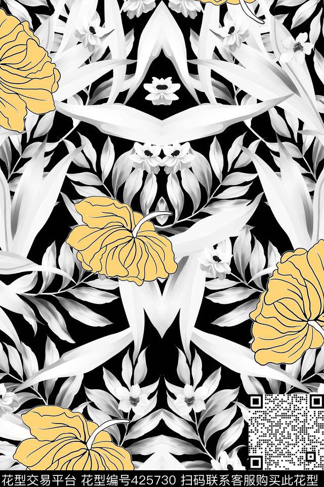 抽象花卉叶子底纹数码印花华亿平台下载（图片编号: 425730） - 瓦栏（Walan）