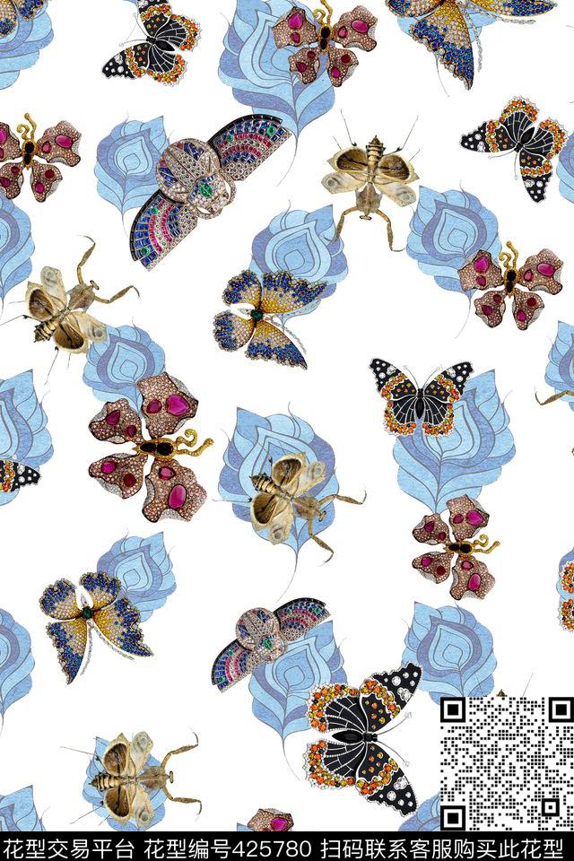 抽象树叶底纹昆虫珠宝清新文艺数码印花华亿平台下载（图片编号: 425780） - 瓦栏（Walan）