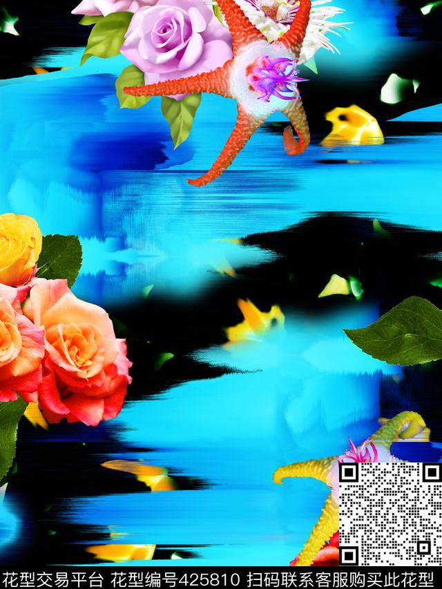 抽象花欧美数码印花华亿平台下载（图片编号: 425810） - 瓦栏（Walan）