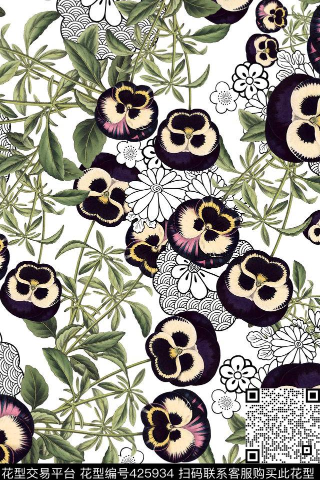 花卉花朵花纹数码印花华亿平台下载（图片编号: 425934） - 瓦栏（Walan）