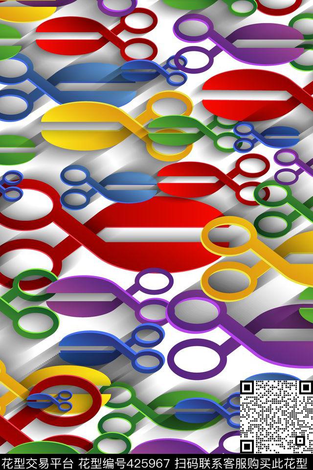 抽象卡通剪刀传统印花华亿平台下载（图片编号: 425967） - 瓦栏（Walan）