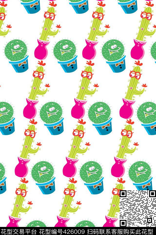 趣味仙人掌植物插画传统印花华亿平台下载（图片编号: 426009） - 瓦栏（Walan）