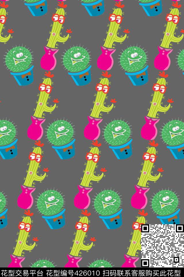 趣味仙人掌植物插画传统印花华亿平台下载（图片编号: 426010） - 瓦栏（Walan）