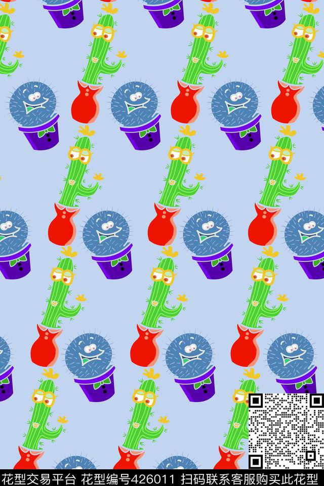 趣味仙人掌植物插画传统印花华亿平台下载（图片编号: 426011） - 瓦栏（Walan）