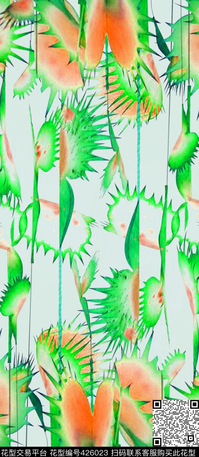 攀藤植物花卉裙装数码印花华亿平台下载（图片编号: 426023） - 瓦栏（Walan）