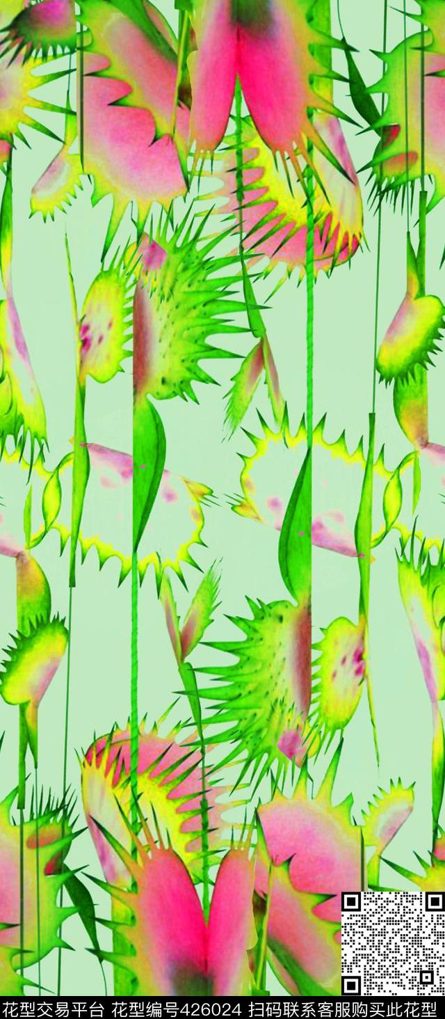 攀藤植物花卉裙装数码印花华亿平台下载（图片编号: 426024） - 瓦栏（Walan）