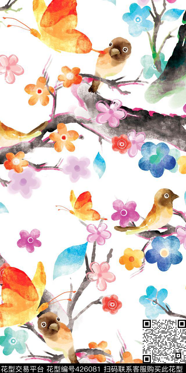花鸟枝干时尚炫彩数码服装数码印花华亿平台下载（图片编号: 426081） - 瓦栏（Walan）